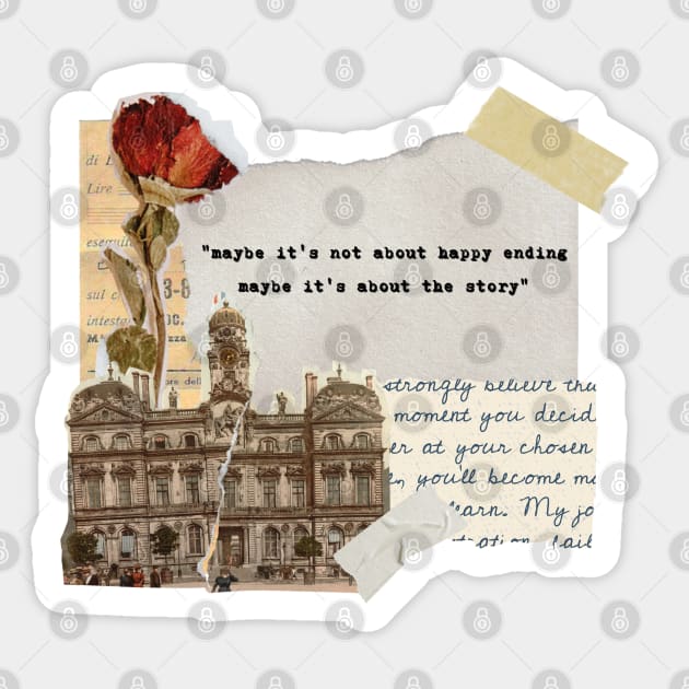 Vintage landscape photo Collage aesthetic scrapbooking "maybe it's not about happy ending maybe it's about the story" typewriter quote Sticker by LePetitShadow